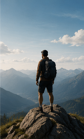 A man overlooking a mountain range